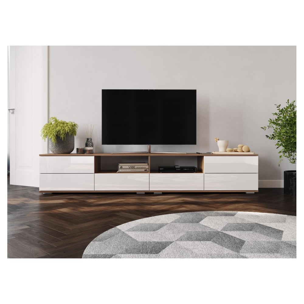 Изображение товара ТВ-тумба Woodville Малоу дуб вотан белый глянец 2402 мм