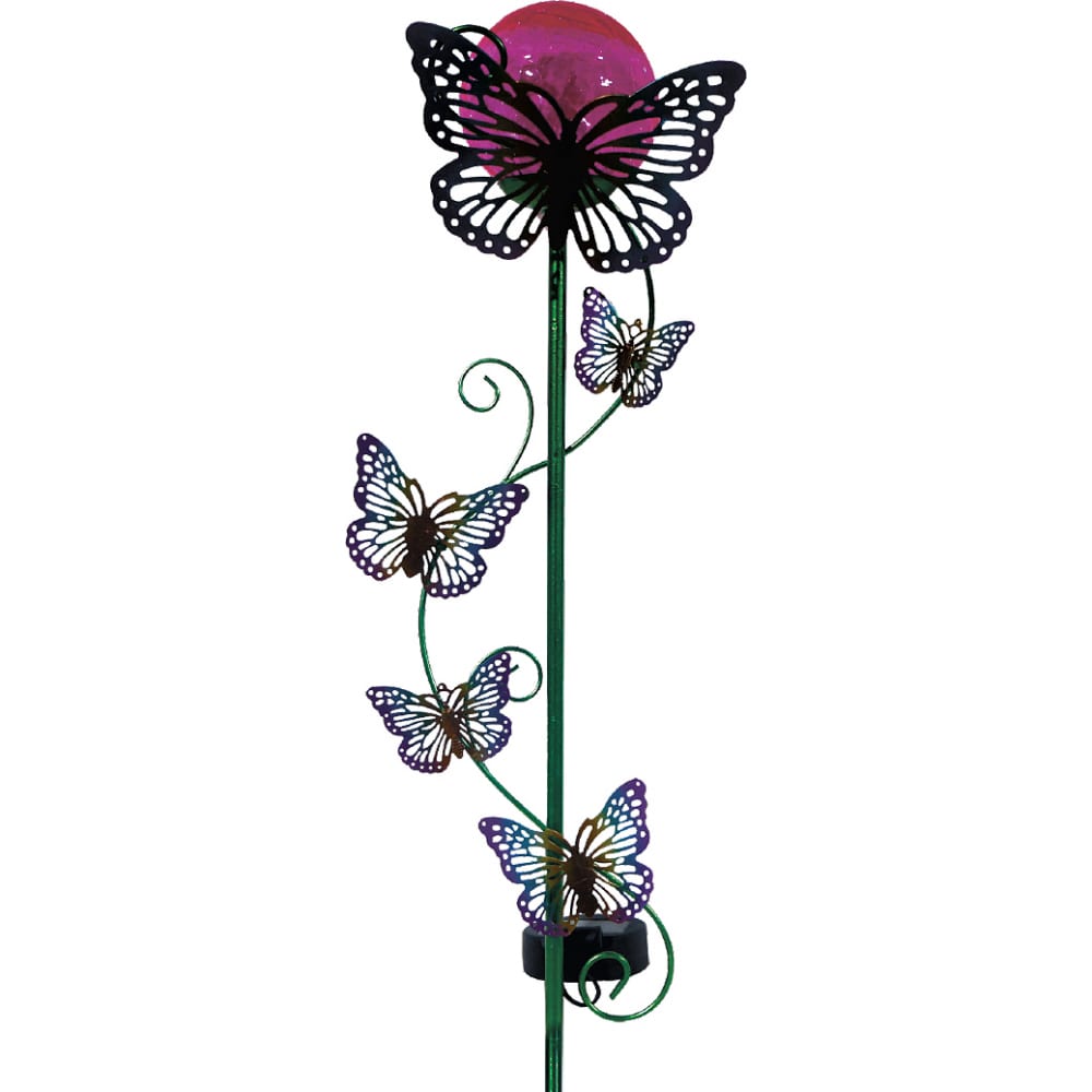 фото Садовый фонарь чудесный сад 689-l бабочки, сиреневый диод, rgb, на солнечной батарее, стекло/металл 4606400420880