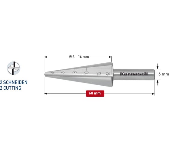 Изображение товара Сверло коническое 3-14 мм Karnasch 21.3022