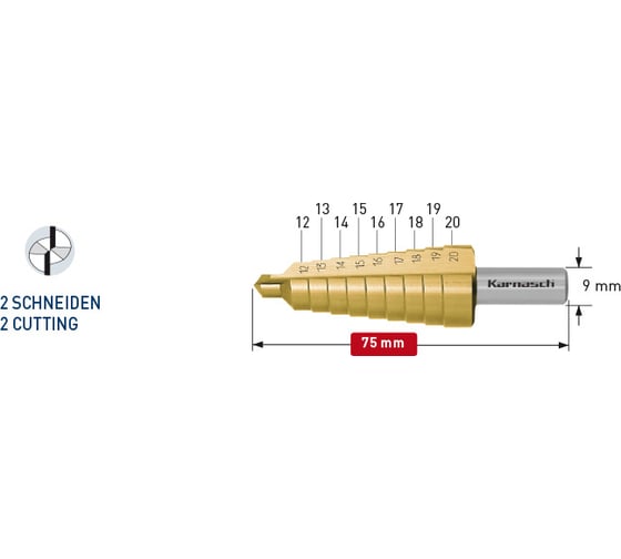 Изображение товара Сверло ступенчатое 12-20 мм Karnasch 21.3009