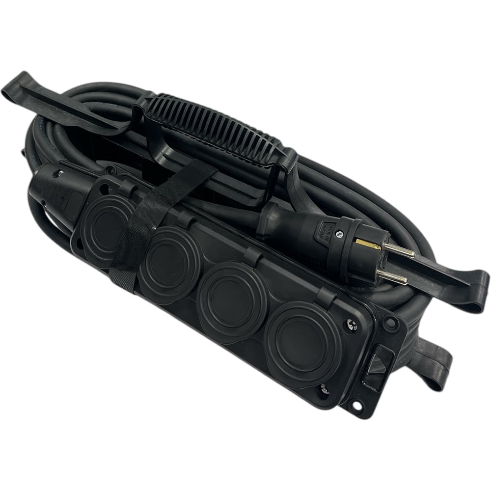 Изображение товара Удлинитель силовой iTOK SUR серии с заземлением 10 м IP54 4 розетки черный