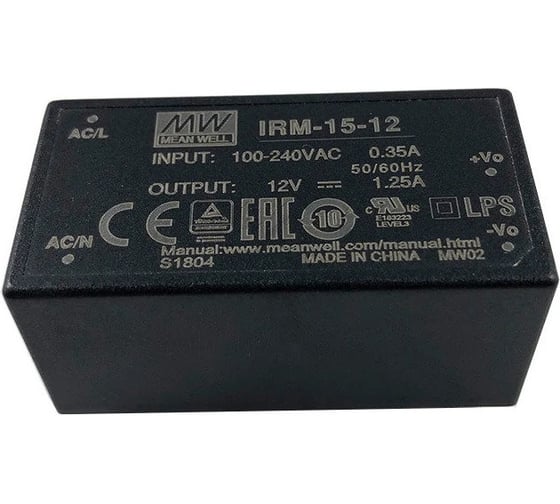 Изображение товара Источник питания Mean Well AC/DC IRM-15-12 Т02163788