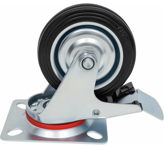 Изображение товара Колесо промышленное поворотное с тормозом с подшипником 75мм резина/сталь Gigant G-04-09-39