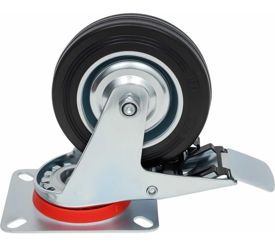 Изображение товара Колесо промышленное поворотное с тормозом с подшипником 100мм резина/сталь Gigant G-04-09-40