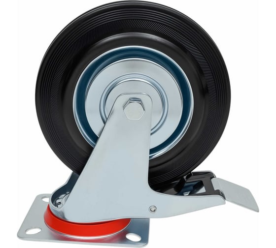 Изображение товара Колесо промышленное поворотное с тормозом с подшипником 200мм резина/сталь Gigant G-04-09-43