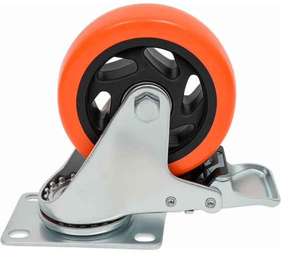Изображение товара Колесо промышленное поворотное с тормозом с шариковым подшипником 100мм ПУ/пластик Gigant G-04-09-45