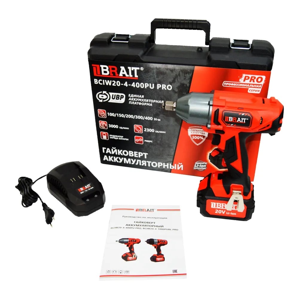 Изображение товара Аккумуляторный гайковерт BRAIT BCIW20-4-400PU PRO 21.01.205.101