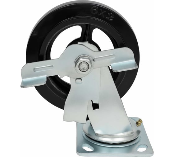 Изображение товара Колесо промышленное поворотное с тормозом с подшипником 160мм резина/чугун Gigant G-04-09-53