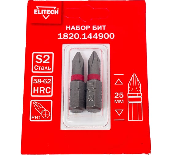 Изображение товара Биты PH1 25 мм, 2 шт 1820.14490 ELITECH 204208