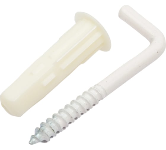 Изображение товара Крюк-шуруп ЕВРОПАРТНЕР L- обр. белый d5хL50 в компл. c дюбелем MULTI 8x32 4шт. MP 314 17