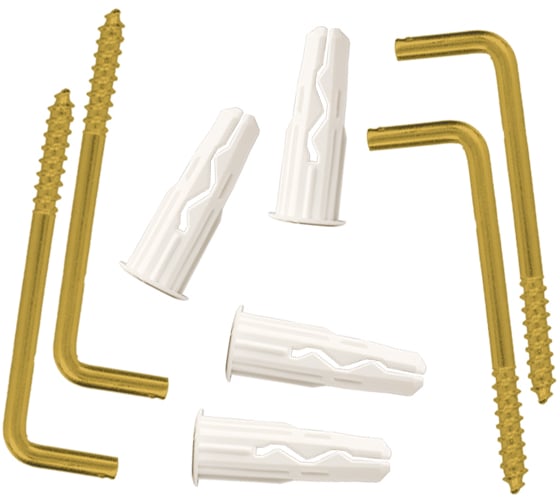 Изображение товара Крюк-шуруп ЕВРОПАРТНЕР L- обр. латунир. D3,3хL30 в компл. c дюбелем MULTI 6x25 4шт. MP 306 17