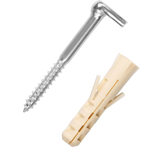 Изображение товара Крюк-шуруп ЕВРОПАРТНЕР L-обр. Zn d6хL65 мм, прямой шлиц, 2 шт. 13 3002 1