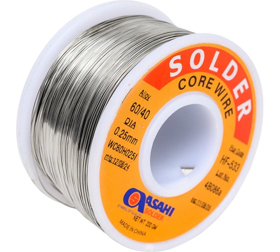 Изображение товара Припой (0.25 мм, 0.2 кг, Sn60/Pb40, HF533 флюс RMA) ASAHI 00-00002074