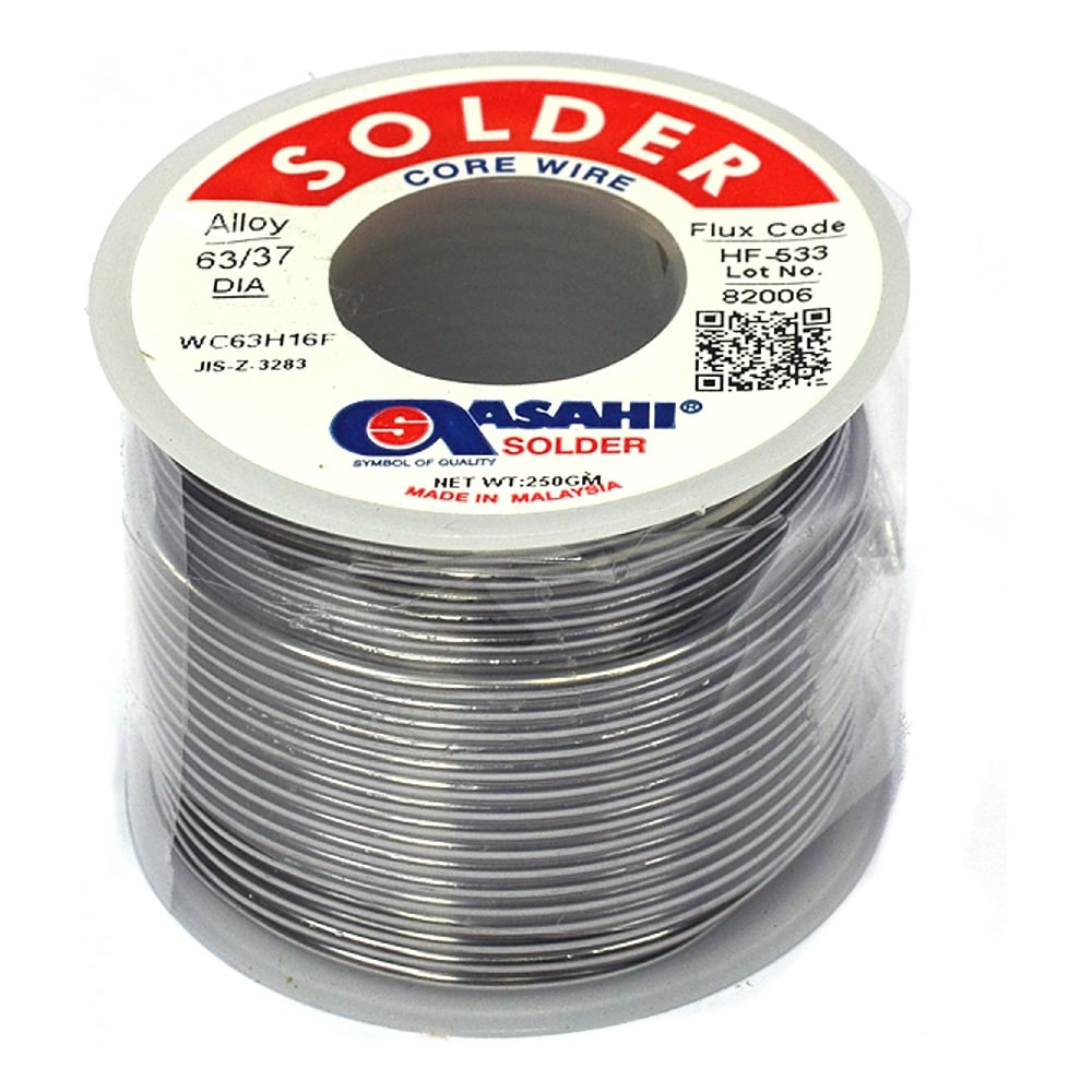 Изображение товара Припой мягкий 1 мм 0.25 кг Sn63/Pb37 HF533 ASAHI с флюсом RMA