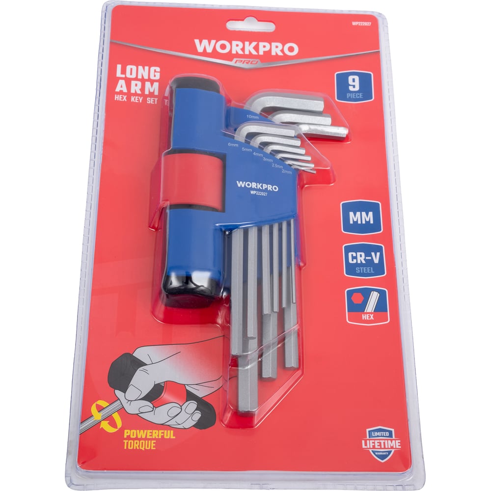 Изображение товара Набор шестигранных ключей WORKPRO 9 шт. с Т-образной рукояткой