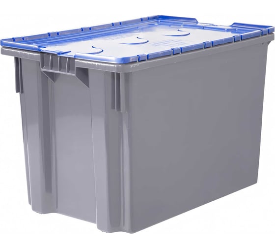 Изображение товара Ящик полимерный Тара.ру 600x400x415 Safe PRO гл. дно/сплошной серый с синей крышкой 33154