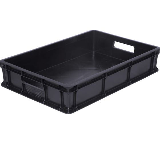 Изображение товара Ящик п/э Тара.ру 600x400x120 сплошной, с ручками чёрный 23816