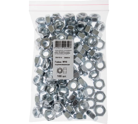 Изображение товара Оцинкованная гайка ХВАТ М10, DIN 934, 100 шт. 28410-0