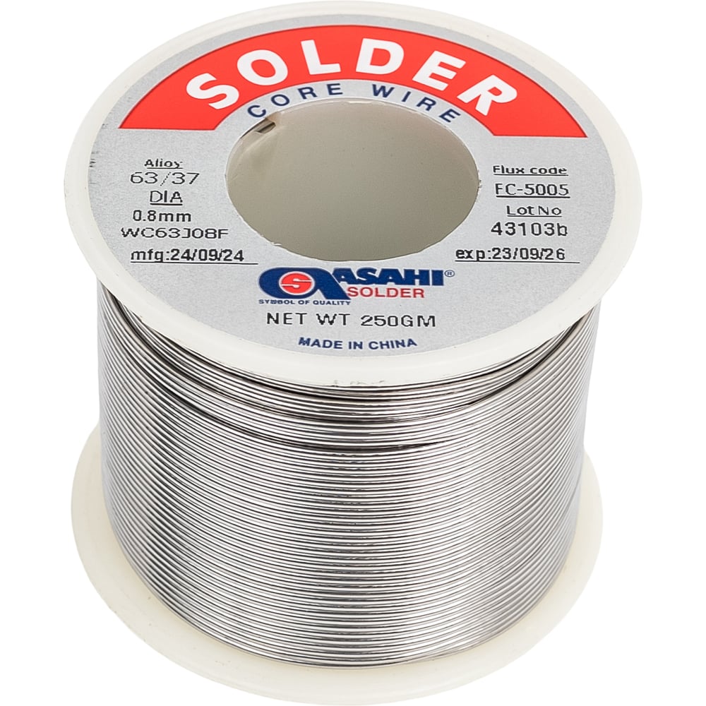 Изображение товара Припой ASAHI FC5005 0.8 мм 0.25 кг Sn63/Pb37 с флюсом и канифолью