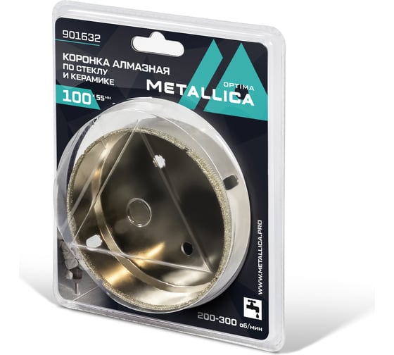 Изображение товара Коронка алмазная 100x55 мм, #80, по стеклу и плитке METALLICA Optima 901632