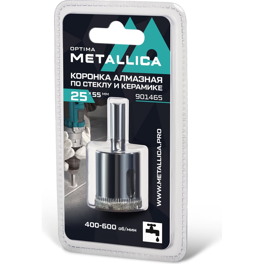 Изображение товара Коронка алмазная 25x55 мм, #80, по стеклу и плитке METALLICA Optima 901465