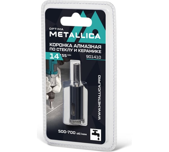 Изображение товара Коронка алмазная 14x55 мм, #80, по стеклу и плитке METALLICA Optima 901410