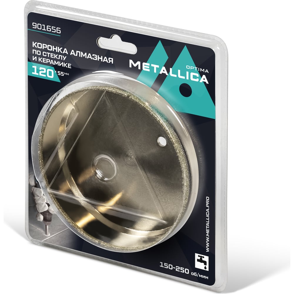 Изображение товара Коронка алмазная 120x55 мм, #80, по стеклу и плитке METALLICA Optima 901656