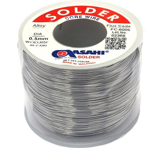 Изображение товара Припой (0.5 мм, 0.25 кг, Sn60/Pb40, FC5005 флюс RMA) ASAHI 00-00001181