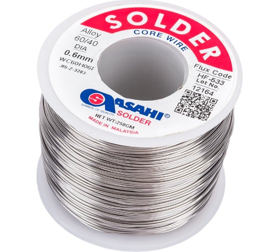 Изображение товара Припой (0.6 мм, 0.25 кг, Sn60/Pb40, HF533 флюс RMA) ASAHI 00-00001189