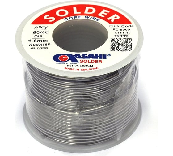Изображение товара Припой (1.6 мм, 0.25 кг, Sn60/Pb40, FС5000 флюс RMA) ASAHI 00-00000312
