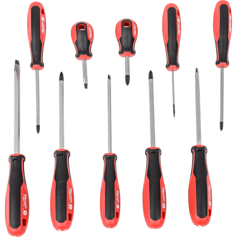 Изображение товара Набор магнитных отверток Milwaukee 10 шт с прямиыми ручками и магнитными наконечниками