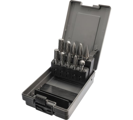 Изображение товара Набор бор-фрез твердосплавных 10/12 мм, 10 шт, HM, S=6 мм H-Tools 116003ROHT