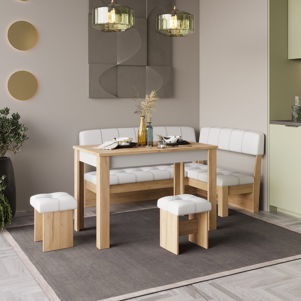 Изображение товара Кухонный уголок ТриЯ Альфа дуб крафт золотой и белый кожзам