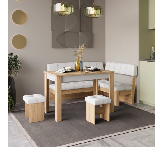 Изображение товара Кухонный уголок ТриЯ Альфа, Дуб крафт золотой/Белый кожзам 218167