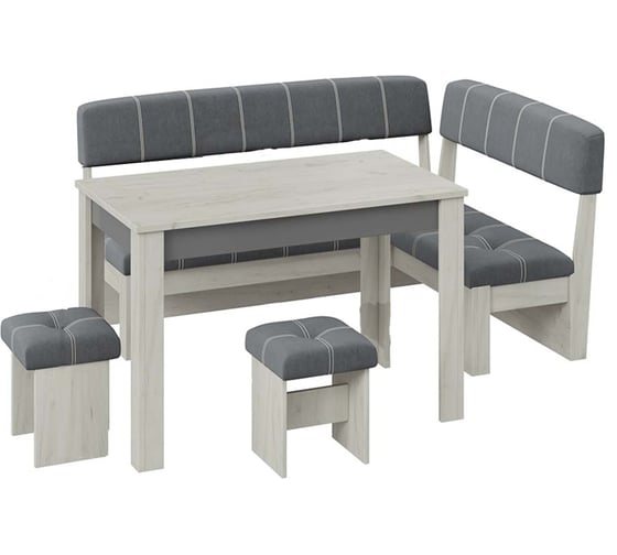 Изображение товара Кухонный уголок ТриЯ Альфа, Дуб крафт белый/Антрацит/Велюр серый 218166