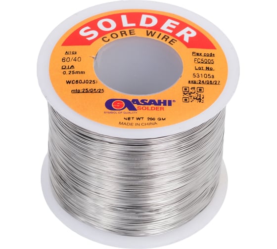 Изображение товара Припой (0.25 мм, 0.2 кг, Sn60/Pb40, FC5005 флюс RMA) ASAHI 00-00001180