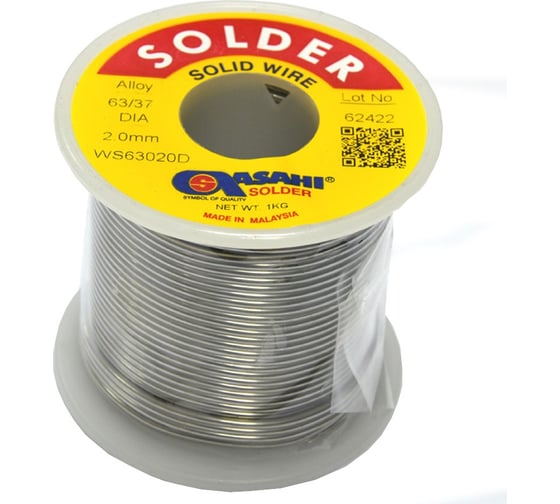 Изображение товара Припой (2 мм, 1 кг, Sn63/Pb37, без флюса) ASAHI 00-00000293