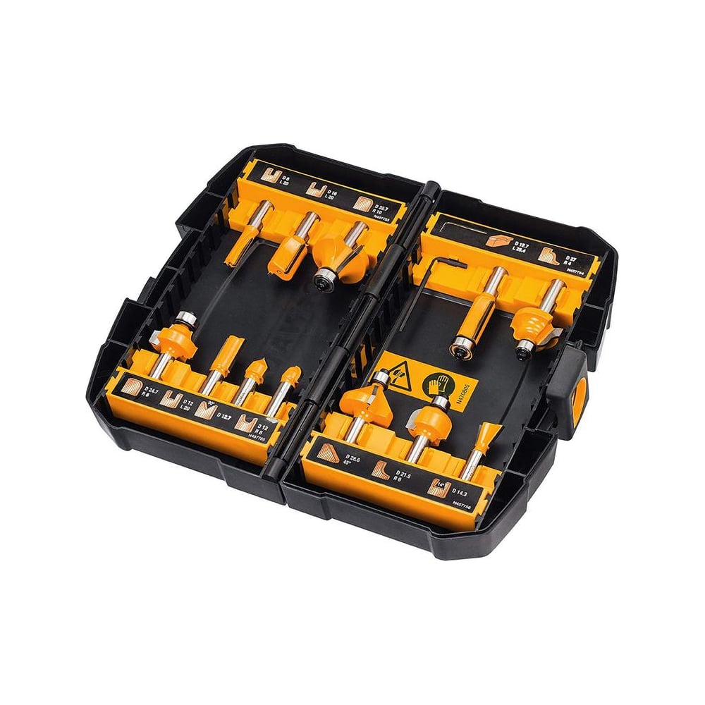 Изображение товара Набор фрез DEWALT DT90016-QZ для точной обработки дерева и металла, 12 шт.