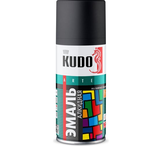 Изображение товара Эмаль универсальная KUDO черная матовая RAL-9005 210 мл KU-1102.1