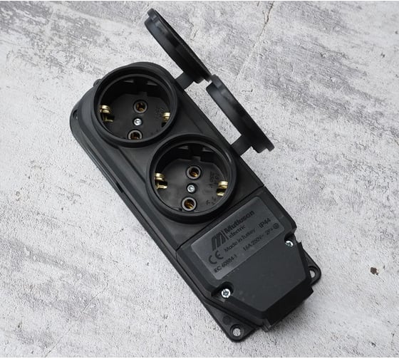 Изображение товара Каучуковая двухместная колодка Mutlusan Electric 16А 250V IP44, черная 10083500292