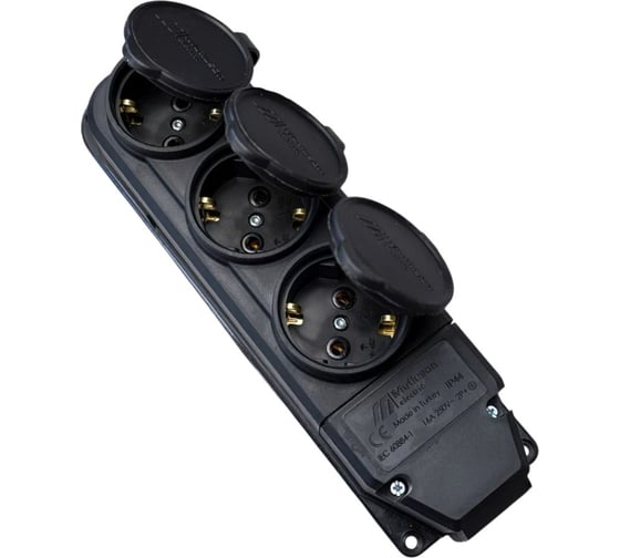 Изображение товара Розетка каучуковая трёхместная Mutlusan Electric IP44 16А 250V, черная 10083500293