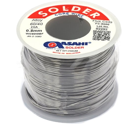 Изображение товара Припой (0.8 мм, 0.25 кг, Sn60/Pb40, FC5000 флюс RMA) ASAHI 00-00000065