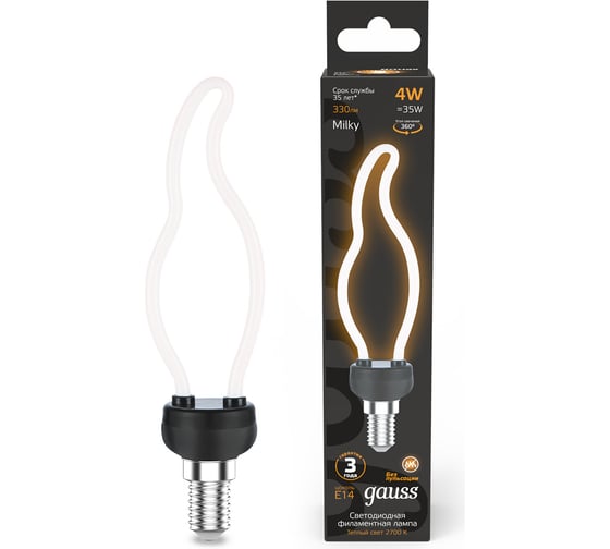 Изображение товара Лампа LED Gauss Filament Bulbless CT35 Milky E14 4W 330lm 2700K 35х150mm 1/10/100 1000801104