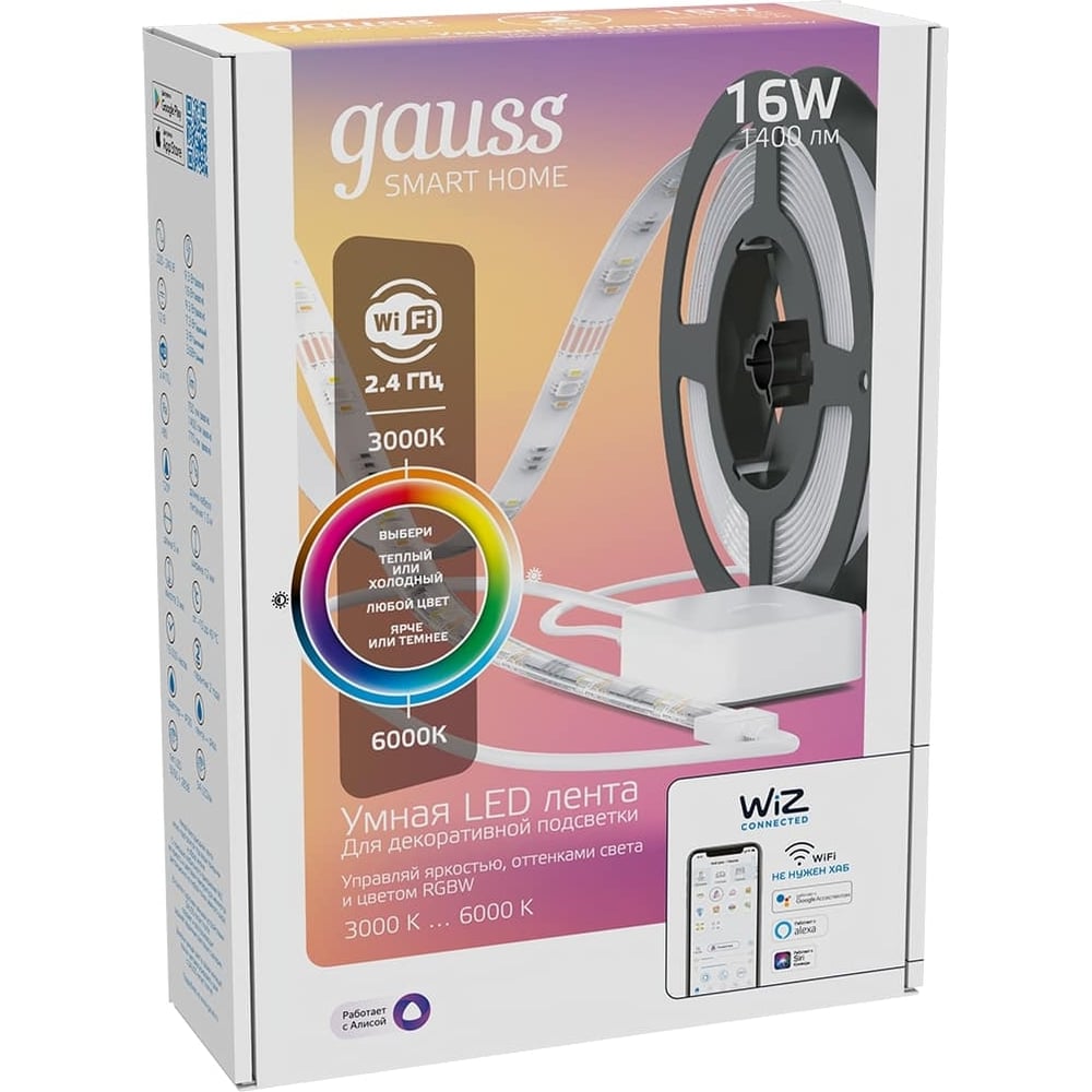 фото Светодиодная лента gauss, smart home rgbw тип cct+dim 5м 1/20 5020122