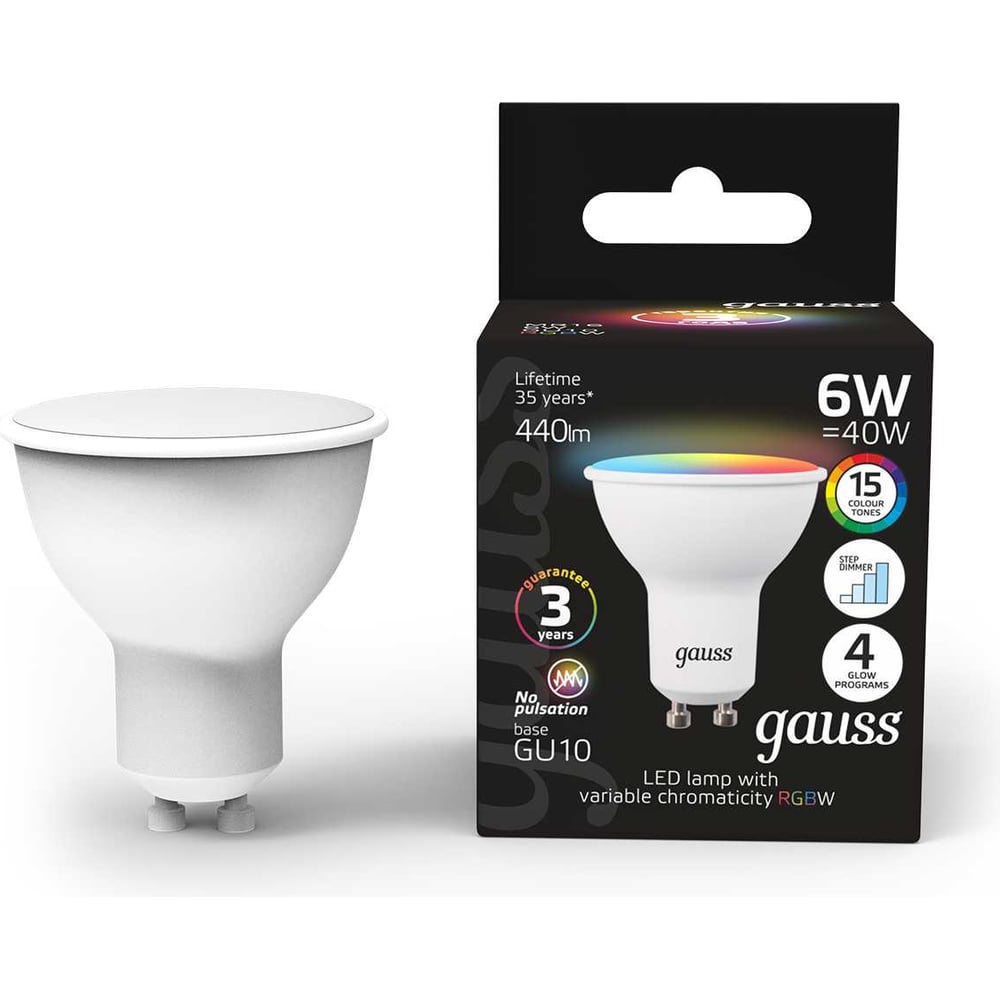 Светодиодная лампа Gauss MR16 6W GU10 RGBW+dim 101106406