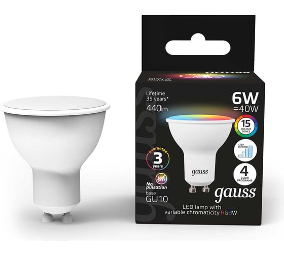 Изображение товара Светодиодная лампа Gauss MR16 6W GU10 RGBW+dim 101106406