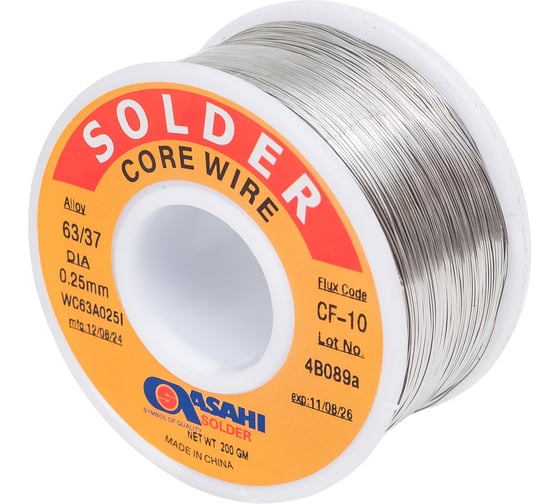 Изображение товара Припой (0.25 мм, 0.2 кг, Sn63/Pb37, CF10 флюс RA) ASAHI 00-00000058