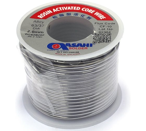 Изображение товара Припой (2 мм, 0.25 кг, Sn63/Pb37, CF10 флюс RA) ASAHI 00-00001194