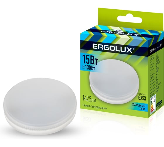 Изображение товара Светодиодная лампа Ergolux LED-GX53-15W-GX53-4K 15Вт, GX53, 4500К, 180-240В 14239