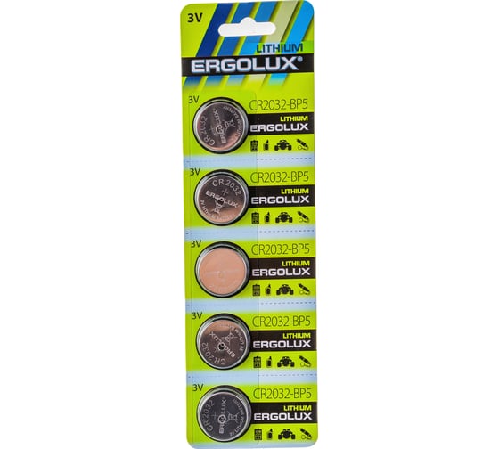 Изображение товара Литиевая батарейка Ergolux CR2032-BP5 CR2032, BL-5, 3V 12051